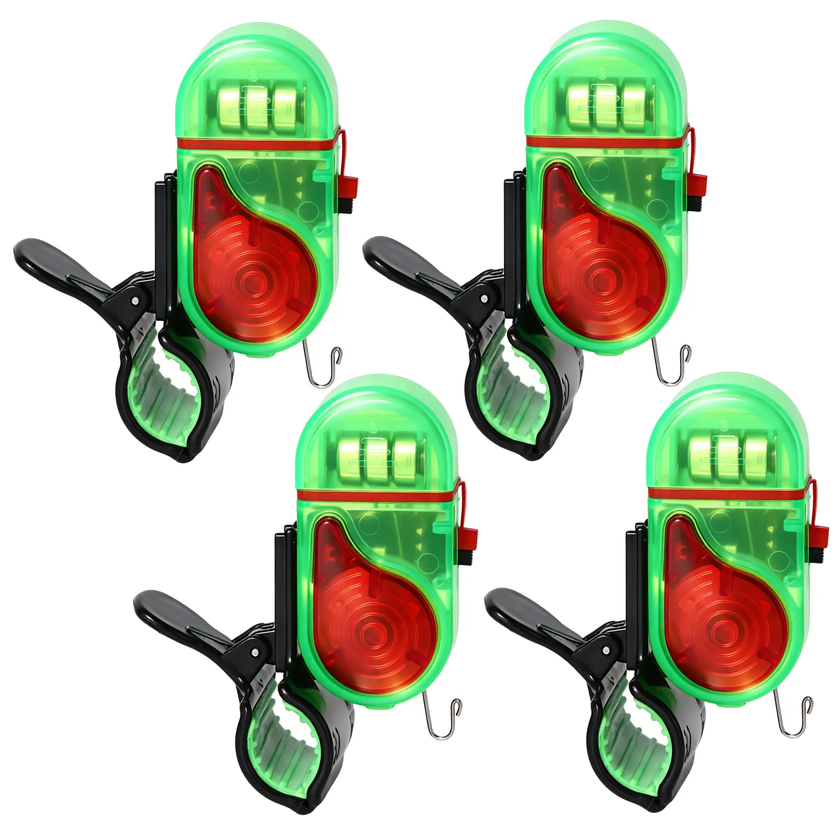 BEASTENERGY 4 Pack Fishing Bite Alarm with LED Light & Sound Alert, Sensitive Electronic Fish Bite Indicators, Rod Clip Fish Alert Bells for Night Fishing, Bank Fishing, Carp & Catfish Fishing Accessories