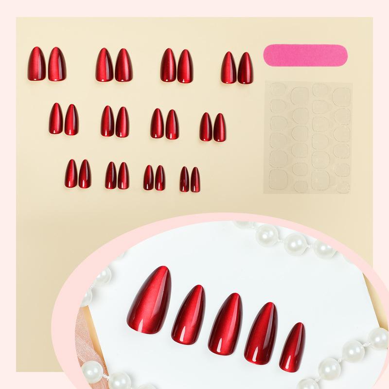 2026 Viral V-Day Deep Red Press-On Nails 4 Styles | 24pcs Each + Free Glue & File | Reusable Burgundy Nails