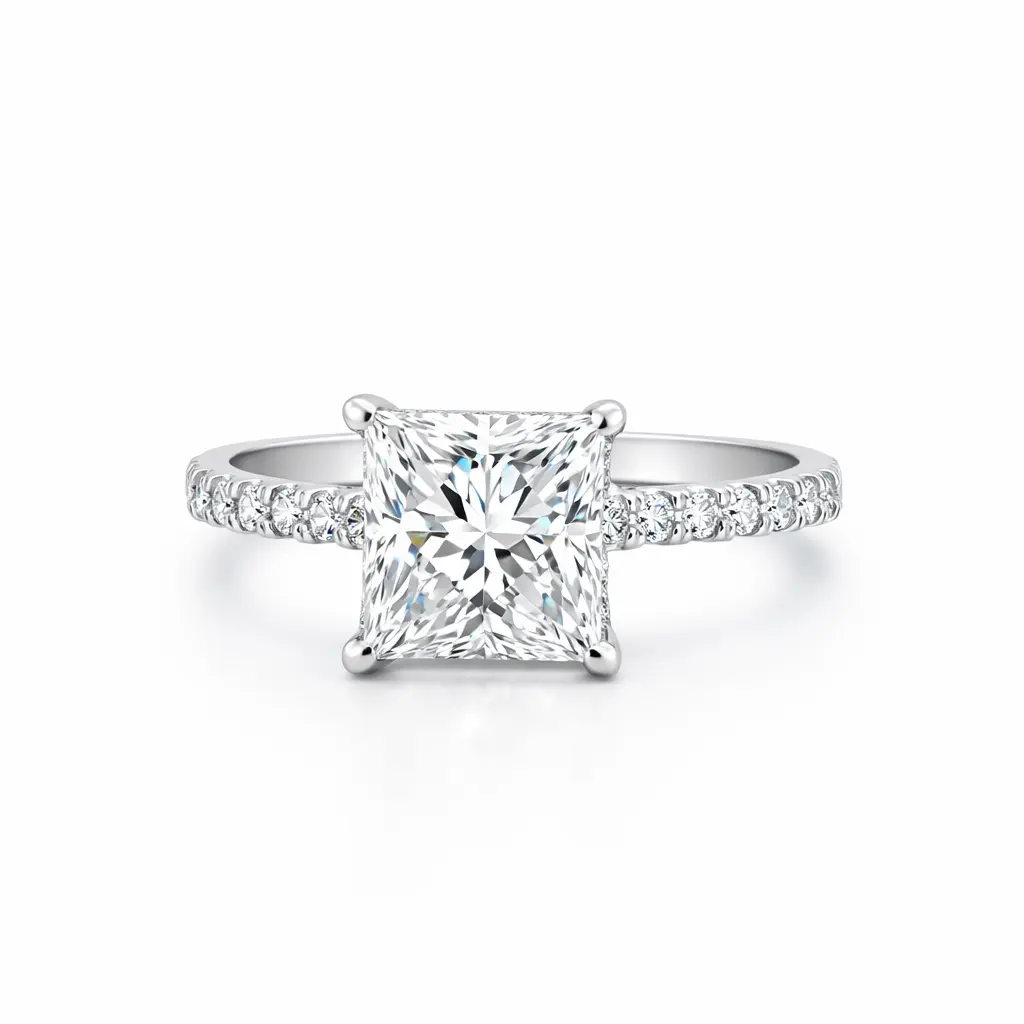 IGI 14K White gold 3Ct Center Princess Lab Grown Diamond Ring/ VS-VVS and D-E color