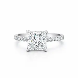 IGI 14K White gold 3Ct Center Princess Lab Grown Diamond Ring/ VS-VVS and D-E color