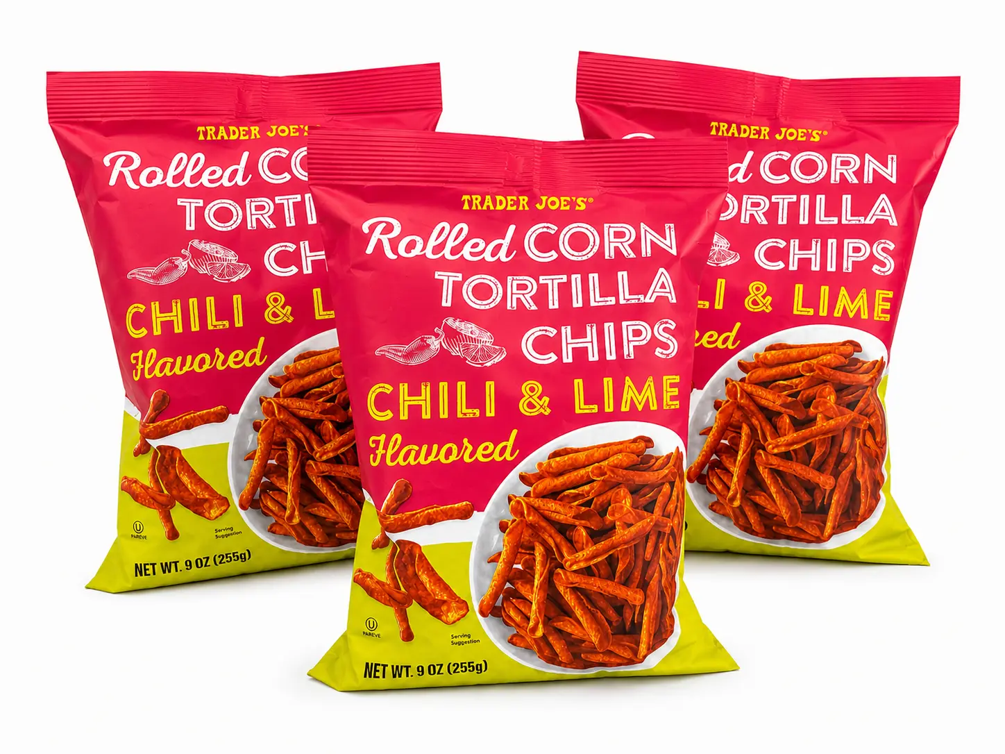 Trader Joes Chili and Lime Rolled Corn Tortilla Chips - 3 Pack