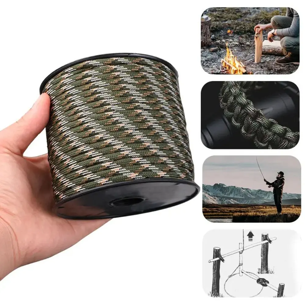 50-meter shaft-mounted 9-core 4mm nine-core umbrella rope for outdoor camping, emergency survival, tent canopy tie-down rope, windproof rope，Tensile strength: 120 lbs