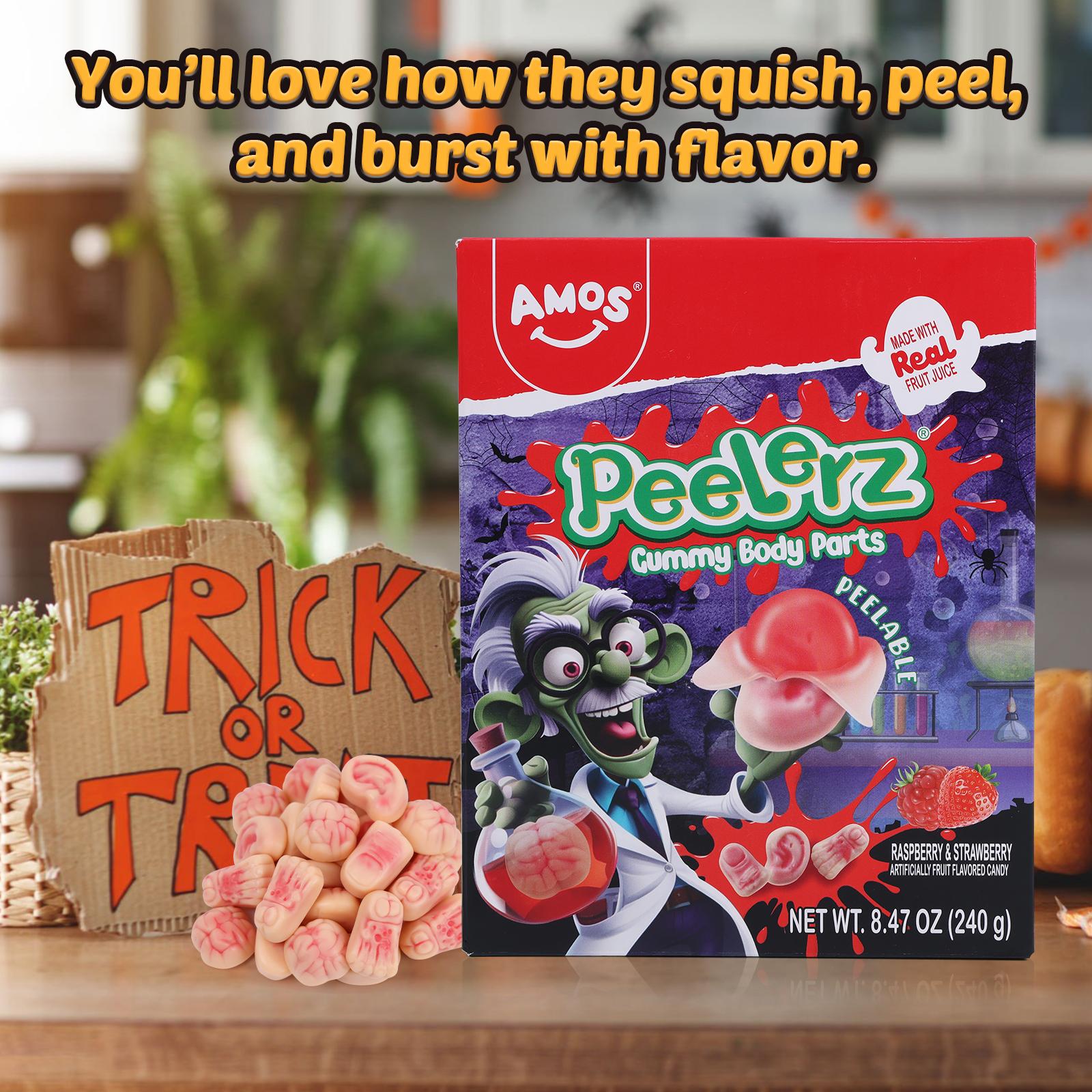 Amos Halloween Gummy Party Pack – Eyeballs, Body Parts, Mummy & More! | Spooky Candy Box for Trick-or-Treating | FREE Gift Bag Included