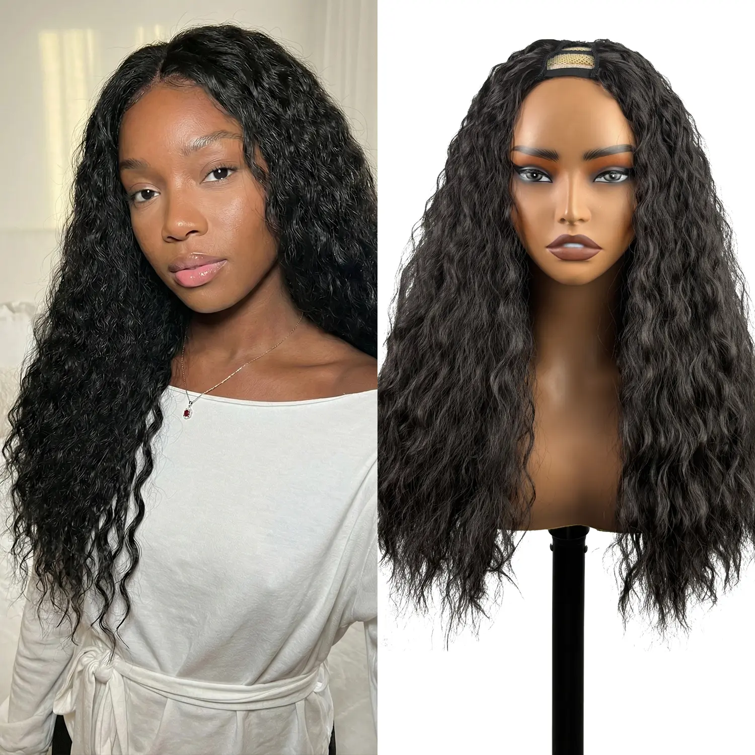Lush Haute 【Special Offer】Deep wave V Part Wig 20 Inch Synthetic V Part Wig Glueless  Wear and Go V Part Wig for Women Beginner Friendly