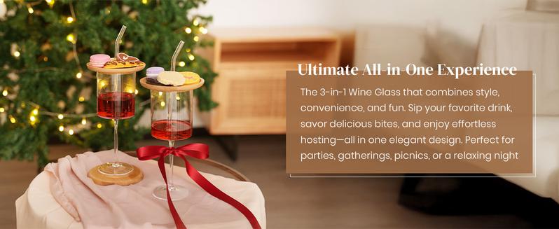 Wine Glass with Charcuterie Topper and Straw Wine Appetizer Plates for Family Gatherings Girl's Night Valentine's Day White Elephant Gift