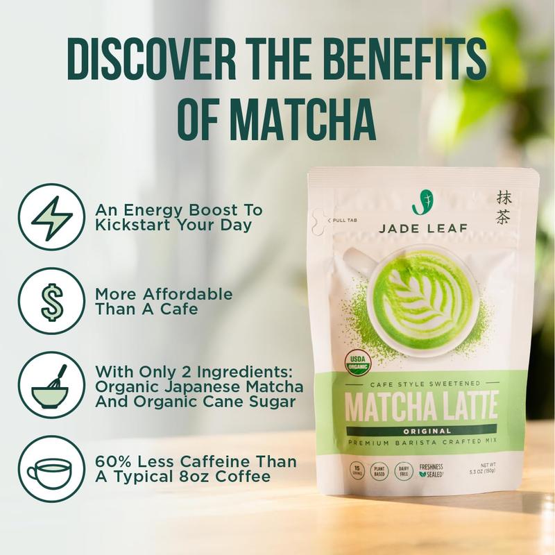 Jade Leaf Matcha Organic Matcha Latte Mix - Lightly Sweet Japanese Matcha Green Tea Powder with Organic Can Sugar for Café Style Blend, 5.3 Ounce / 150g (Pack of 1)