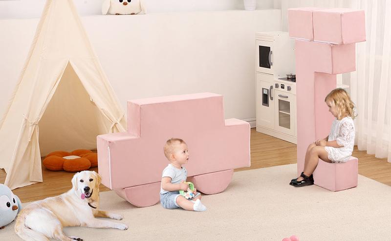 GARVEE Modular Play Couch Set: 6-Piece Foam Sofa for Playroom or Bedroom, Available in Pink, Dark Grey, and Navy Blue, with Removable Covers for Easy Cleaning and Versatile Configuration.