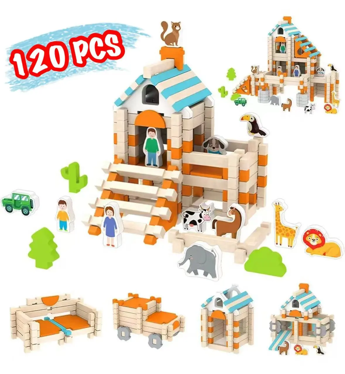 Wooden Building Blocks Set,Wooden Luban Puzzle Assembly Little Architect, Parent- Games, 3D Brain Teaser Puzzles, Brain Teaser Toys.