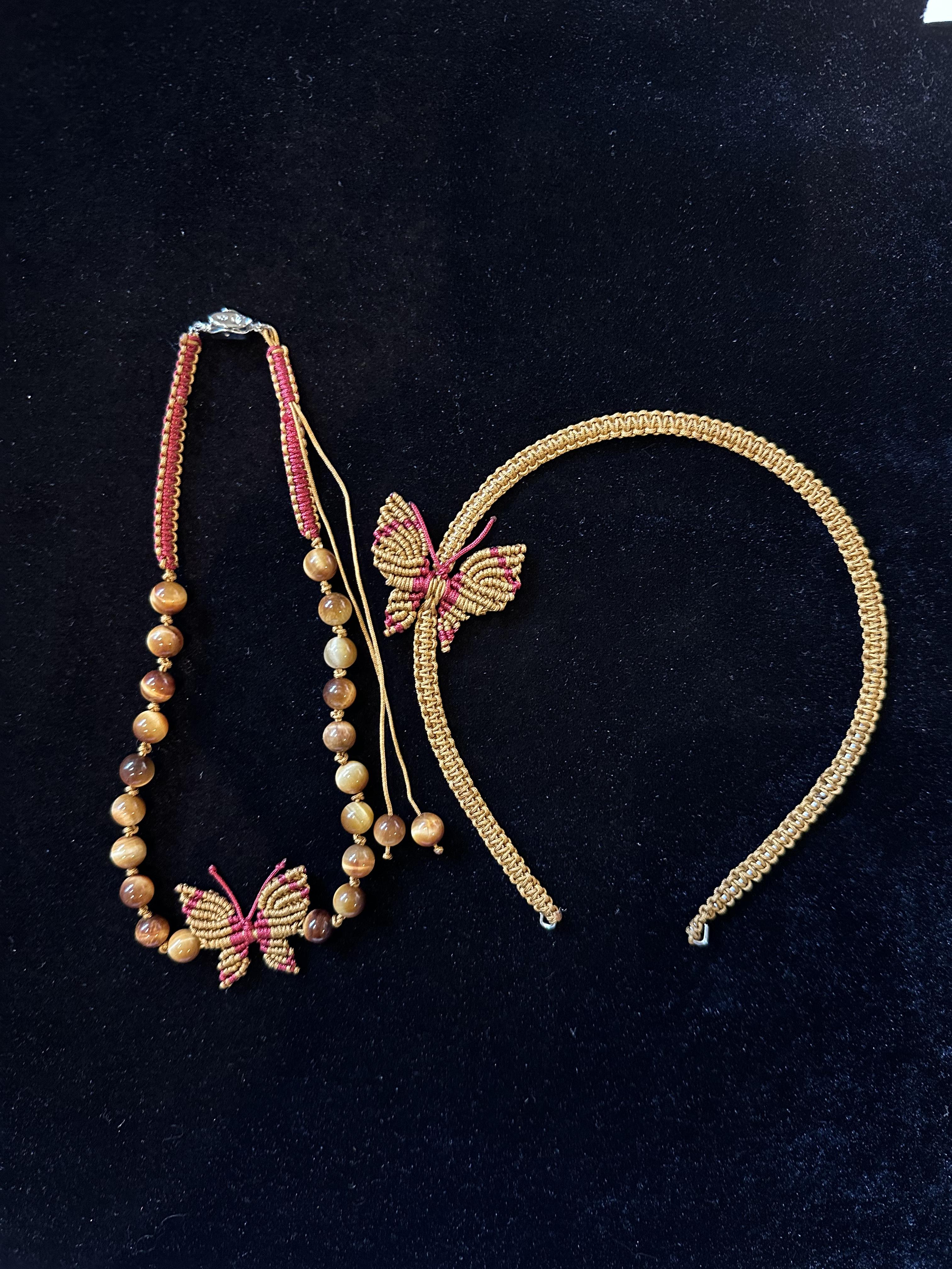 Handcrafted Macrame Headband & Choker Necklace Collection with Crystal Beads Adjustable Cord for Versatile Wear Bohemian Inspired & Elegant Styles