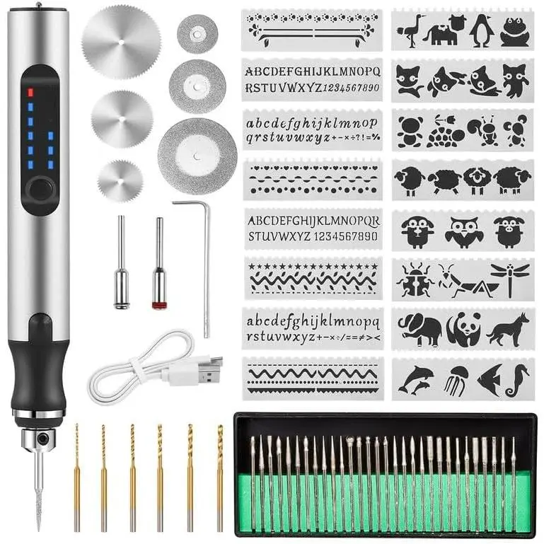 Uolor USB Rechargeable Engraving Pen - 42 Bits, Mini Cordless Rotary DIY Engraving Machine, Portable USB Rechargeable Tools for Jewelry, Wood, Metal, Stone, Plastic, Glass Etching