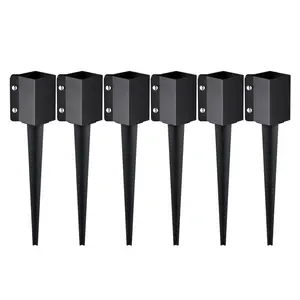 VEVOR Fence Post Anchor Ground Spike,  , 6 Pack 24 x 4 x 4 Inches Outer Diameter (Inner Diameter 3.5 x3.5 Inches), Metal Black Powder Coated Post Stake Ground, for Mailbox Deck Garden Railing