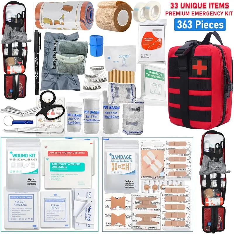 363-Piece Outdoor First Aid Kit - Portable Safety Emergency Kit, Travel-Friendly Emergency Supplies Bag for Hiking, Camping, Emergencysupplies Travel Friendly Kit Medical Kits mouth tape nurse essentials