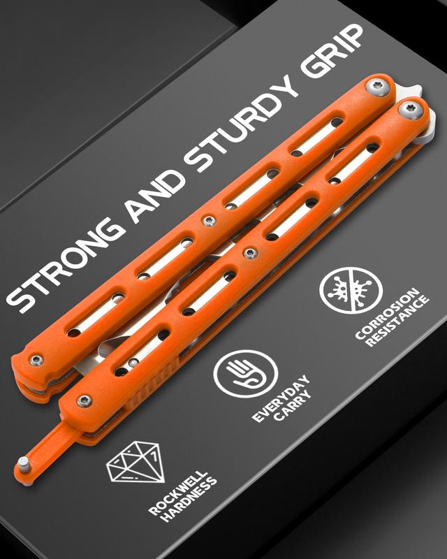 Safe Butterfly Trainer Balisong for Beginners, Unsharpened Stainless Steel Blade & Lightweight ABS Handle, Learn Flipping Tricks Fast, Cool Cosplay Prop & EDC Practice Tool, Orange & Black & Red
