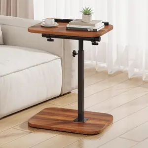 TV Tray Table, Adjustable Height, Flip-Top, Snack Side Table with 360° Swivel and 180° Tilt, C Shaped End Table for Couch, Sofa, Bed, Recliner, Walnut