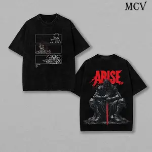 Arise Solo Leveling Anime Tee, IGRIS - BERU T-Shirt - Shadow Soldiers Sung Jin Woo Double Printed Oversize Lightweight Acid Washed Graphic Tee Gift For Anime Fan, Top Casual
