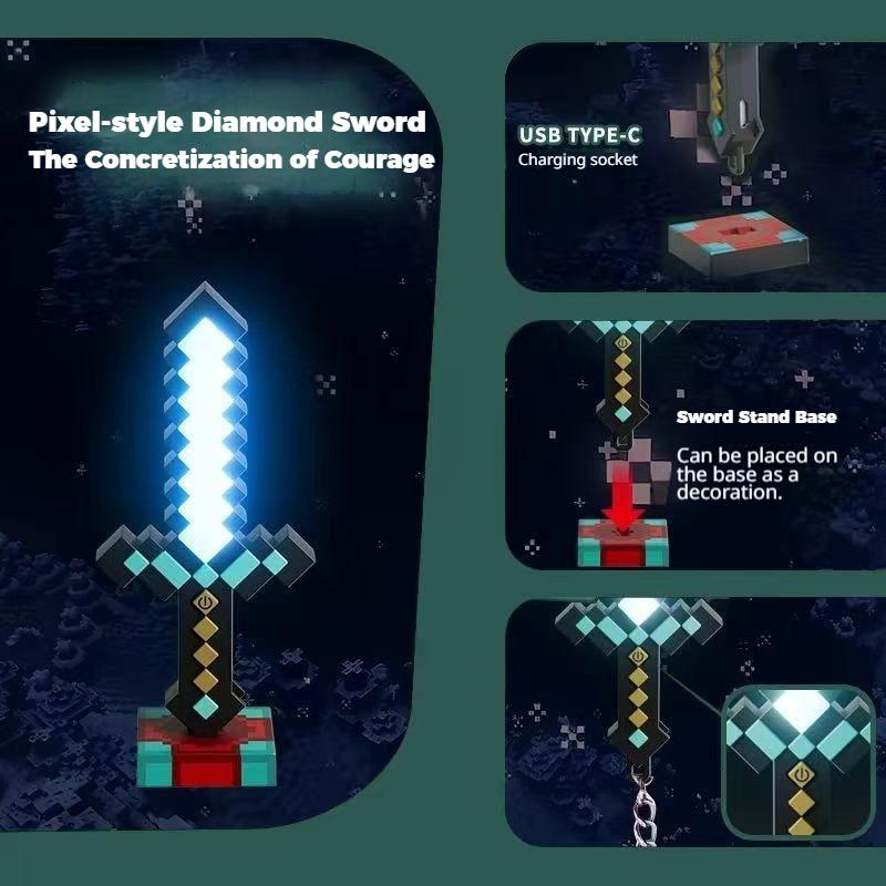 Diamond Glow Sword Keychain Model Mini Toy Weapon Pendant