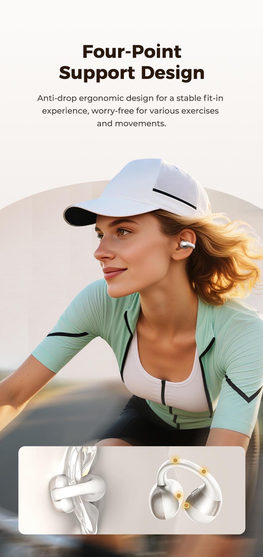 HTC NE56 OWS - The latest clip-on earphones from 2025. Bluetooth headset (6.0), IPX5 water resistance, and a built-in microphone. Super comfortable to wear and excellent sound quality.