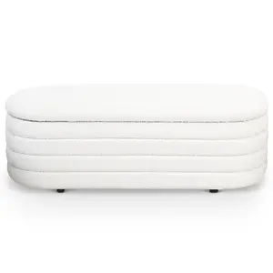 Calion White Boucle Storage Bench