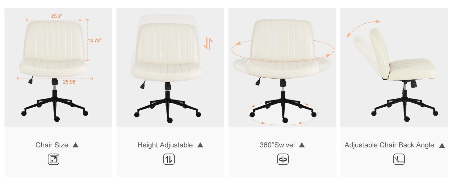 Criss Cross Office Chair, Chair with Wheels, Wide Armless Home Office Desk Chair with Dual-Purpose Base, Swivel Height Adjustable