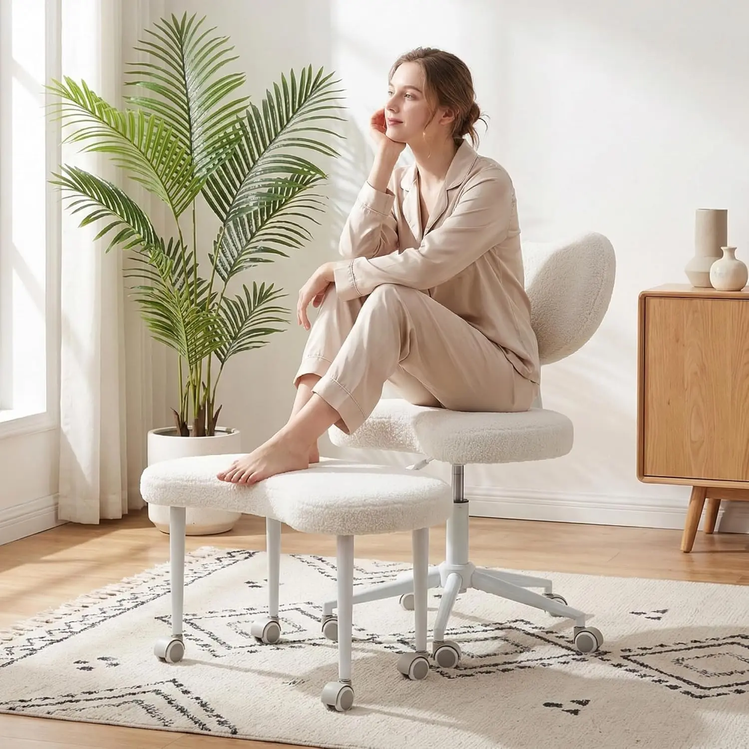 Ergonomic Cross Legged Chair with Wheels,360° Swivel Meditation Chair,ADHD Chair, Criss Cross Desk Chair with Lumbar Support and Adjustable Stool, Flexible Design for Fidgety Sitters make-up room cheap set