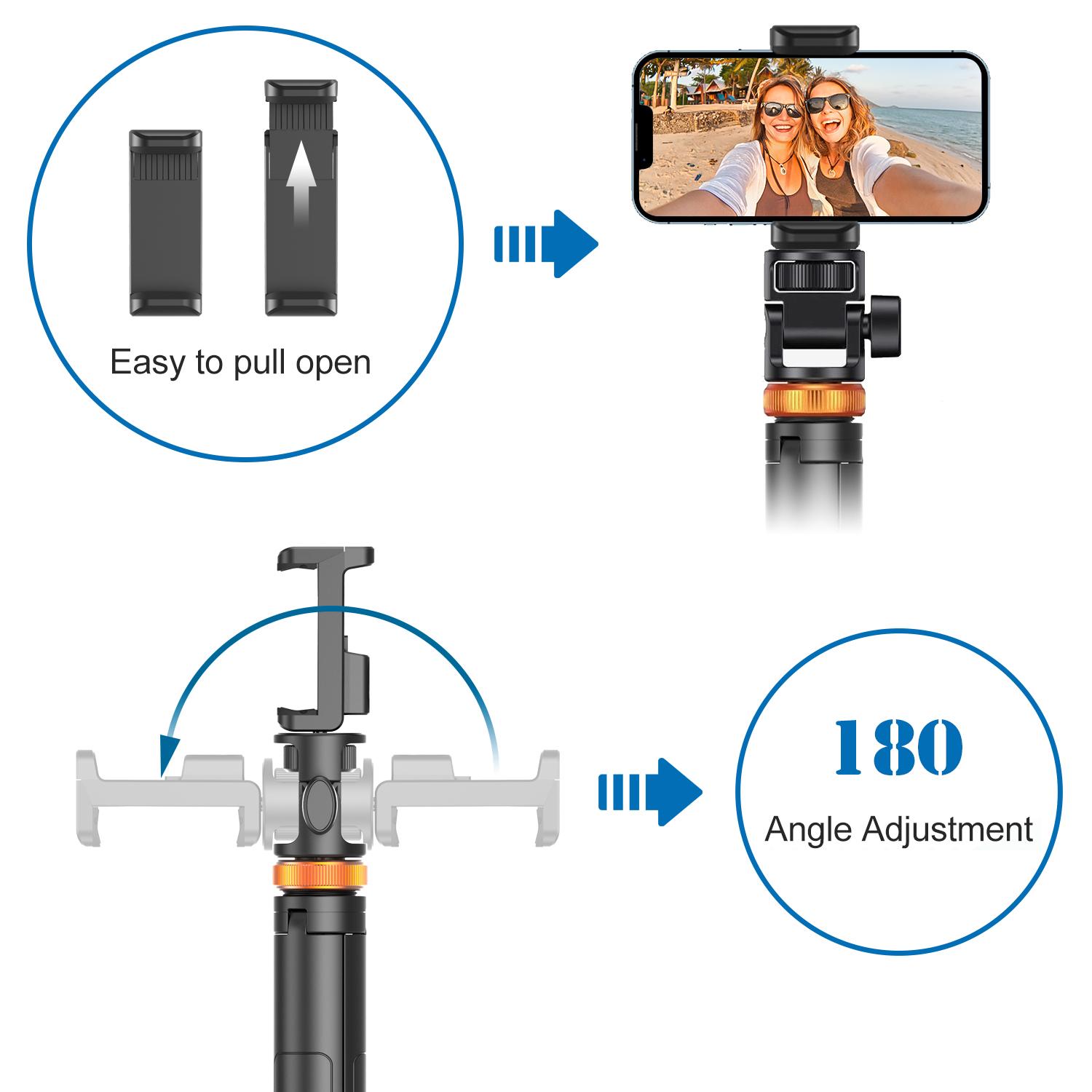 61-Inch Professional Phone Tripod cum Selfie Stick with Remote Control Upgraded Stabilized Stand Compatible with iPhone 16/15/14/13 and Android Devices Travel-Ready Construction