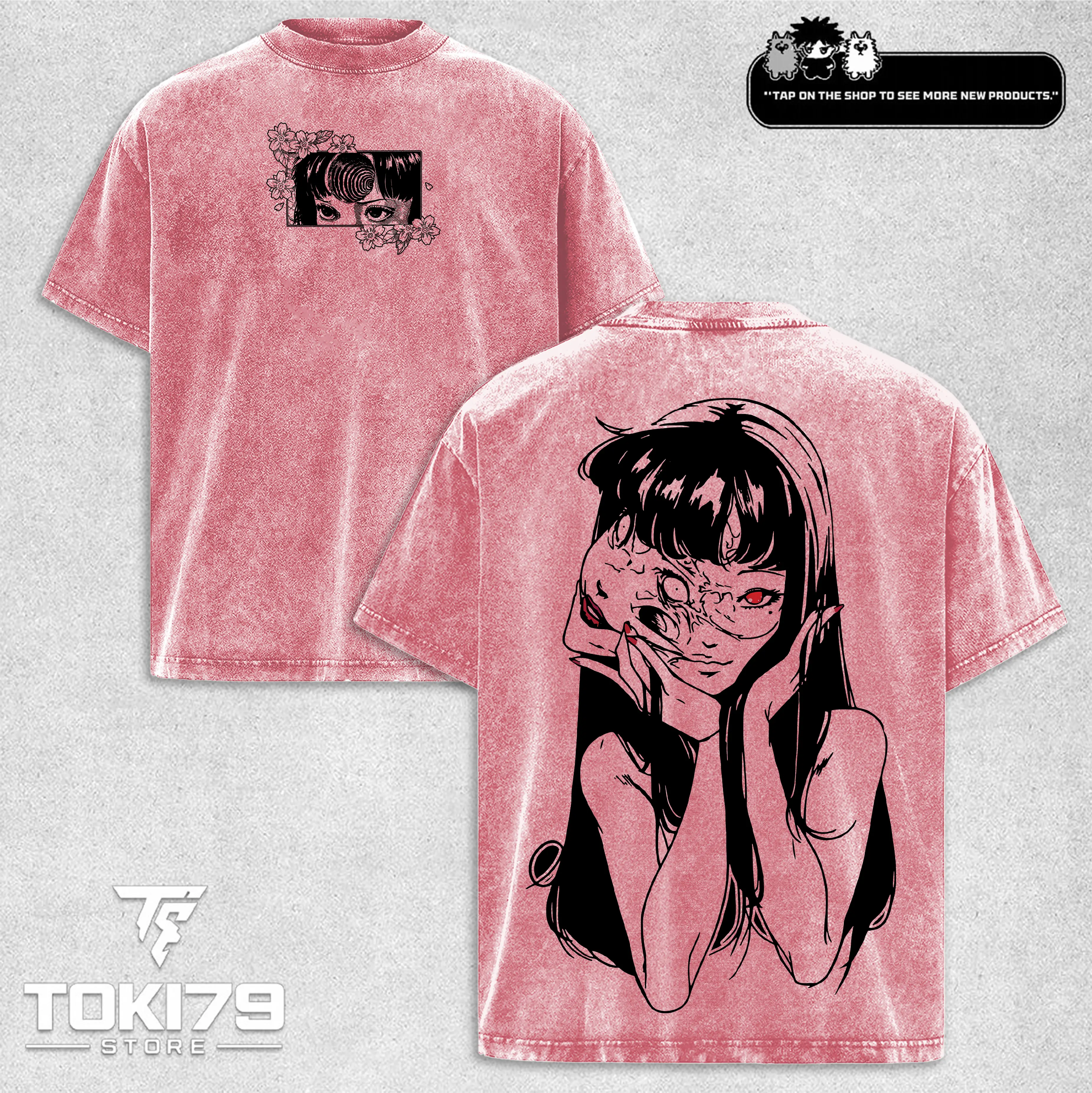 Tomie Junji Ito Uzumaki Vintage Anime T-Shirt, Washed Heavyweight Cotton, Graphic Tee, Manga Gothic, Dark Anime Gothic T-Shirt Menswear Streetwear Fabric Top