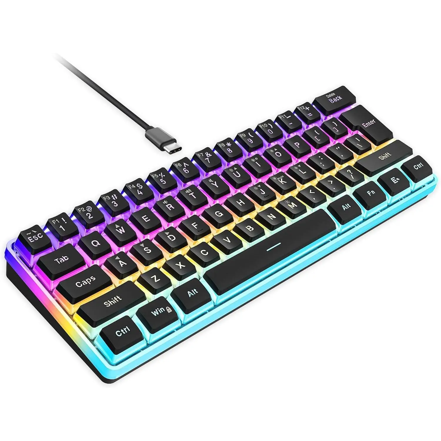 60% Ultra-Compact Wired Gaming Keyboard, 61 Keys Black Mini Keyboard with Pudding Translucent Keycaps, RGB rainbow Backlit Waterproof Ergonomic Keyboard for Gaming & Office collection