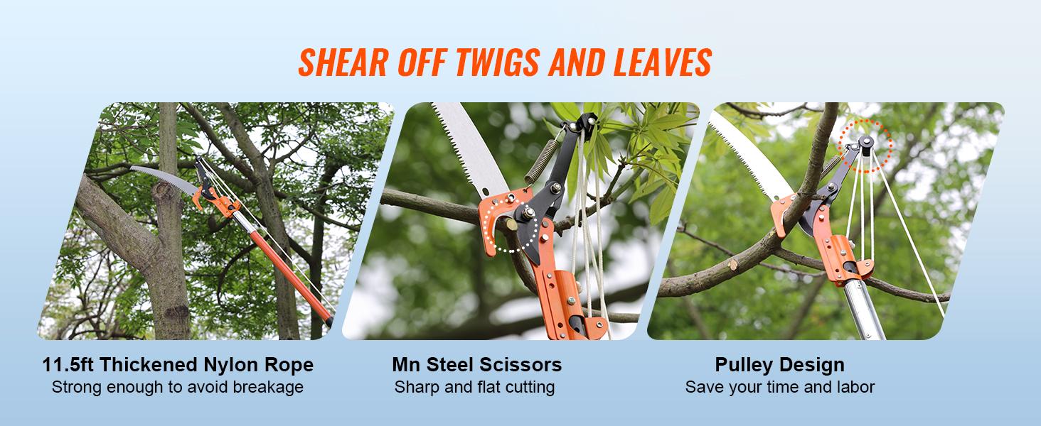 VEVOR Manual Pole Saw, 7.3-27 ft Extendable Tree Pruner, Sharp Steel Blade and Scissors High Branches Trimming, Branch Trimmer with Lightweight 8 Fiberglass Handles, for Pruning Palms and Shrubs