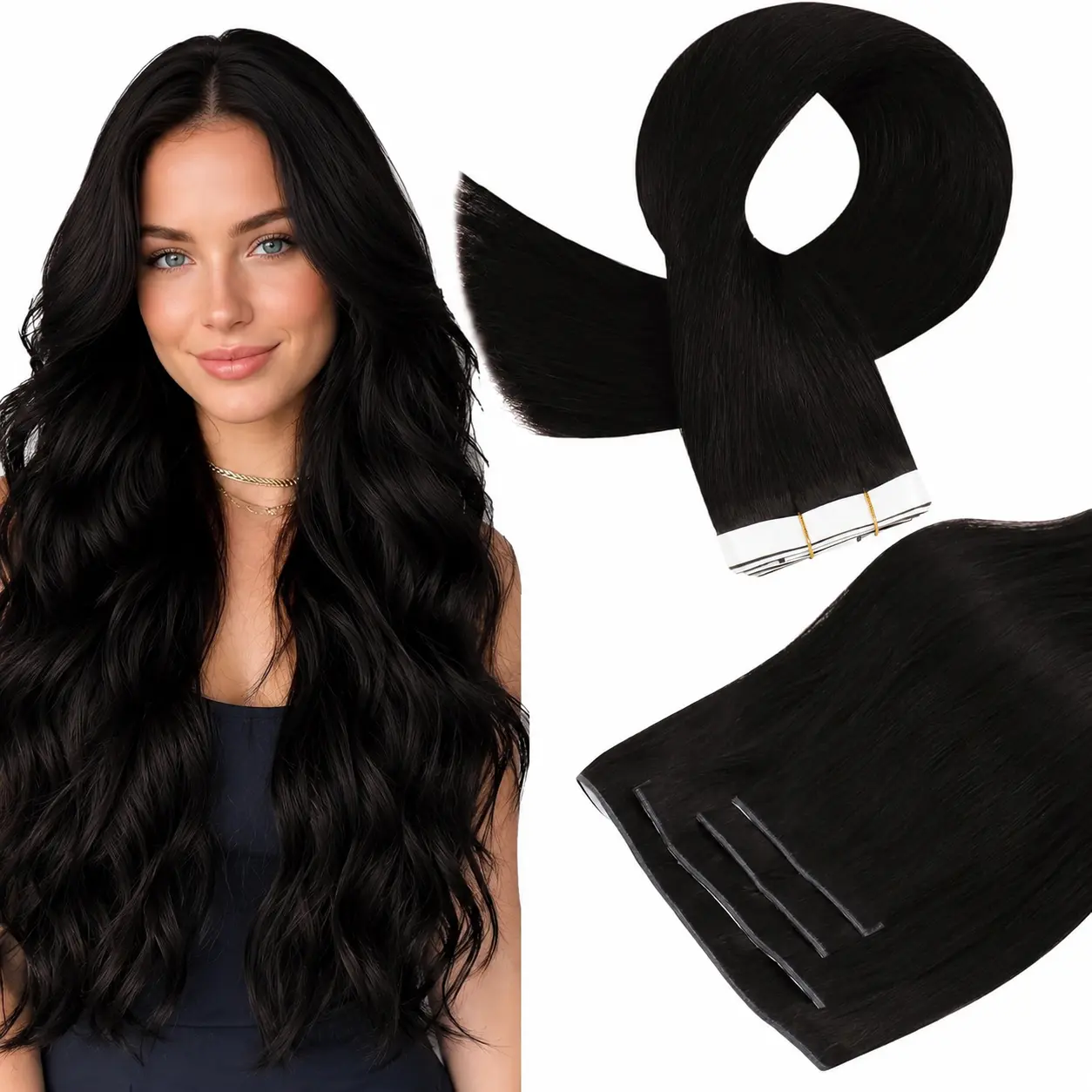 LaaVoo Tape in Weft Hair Extensions PU Wide Tape in Extensions Long Genius Weft 4 counts 90-120 Grams