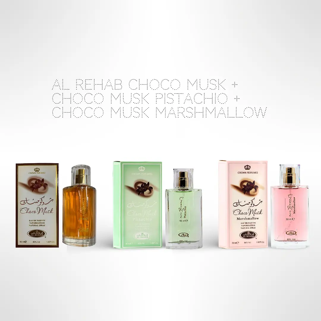 Choco Musk Trio Bundle – Original + Marshmallow + Pistachio – 3 x 50ml Eau de Parfum – Long-Lasting Sweet Gourmand Fragrance Set