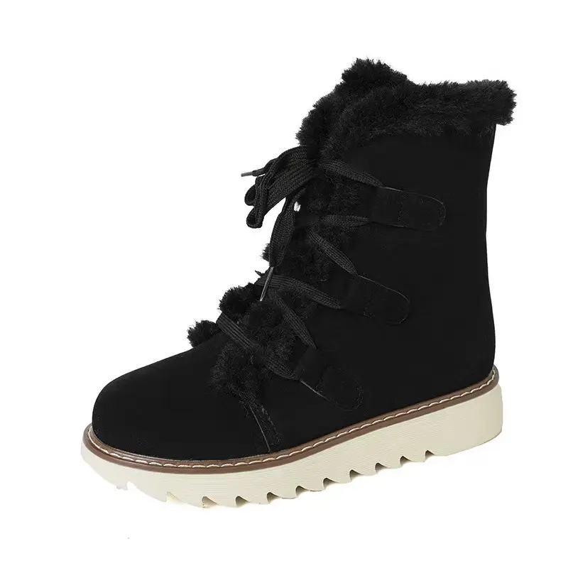 A11-Winter Boots for Women Chunky Snow Boots Lace Up Fur Lined Ankle Booties Winter Warm Non Slip Waterproof Snow Booties