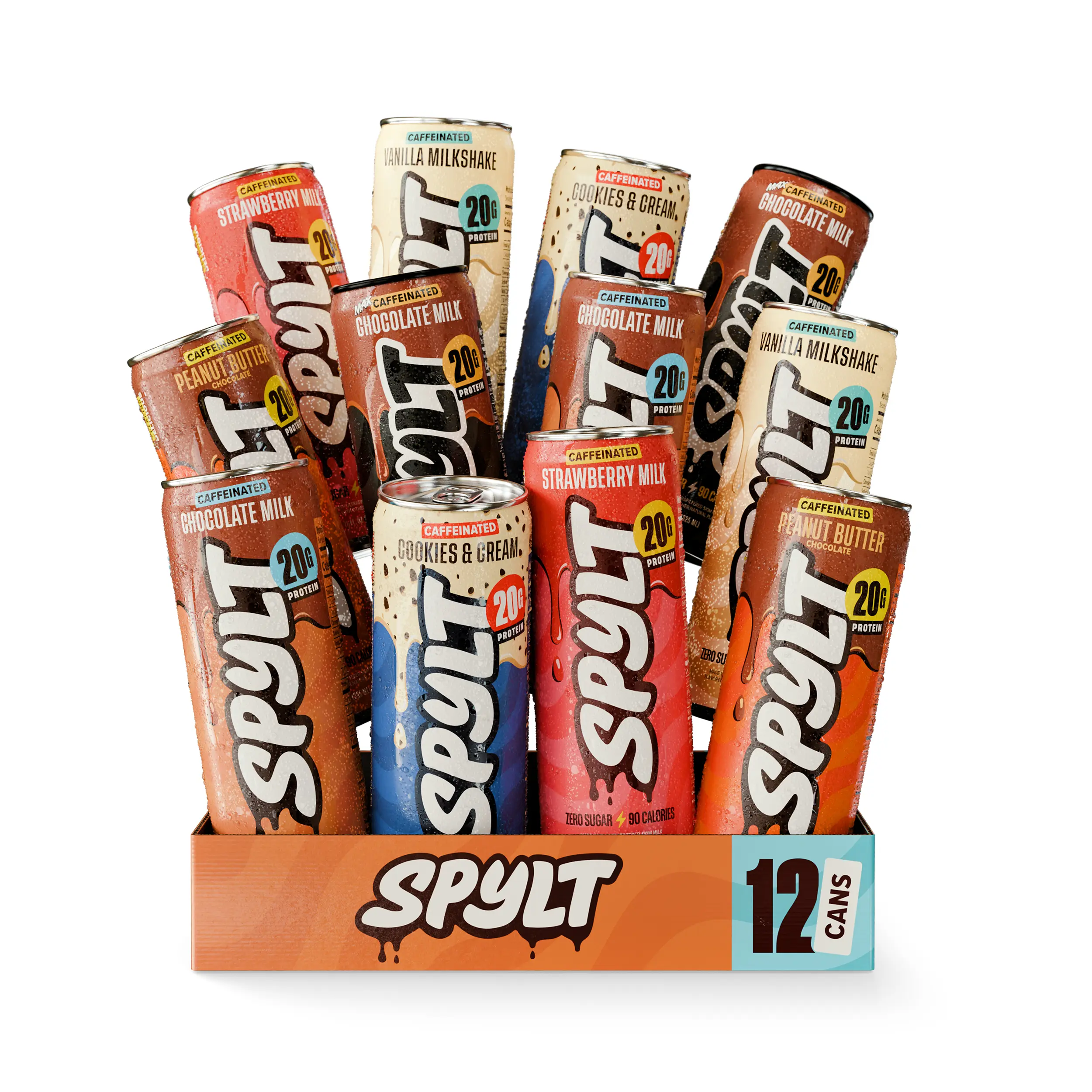 SPYLT High Protein Caffeinated Chocolate Milk - 6-Flavor Variety Pack | Workout Recovery & Energy Boost | Sugar Free, Lactose Free | Ready-to-Drink, 12-Pack Beverage Drink