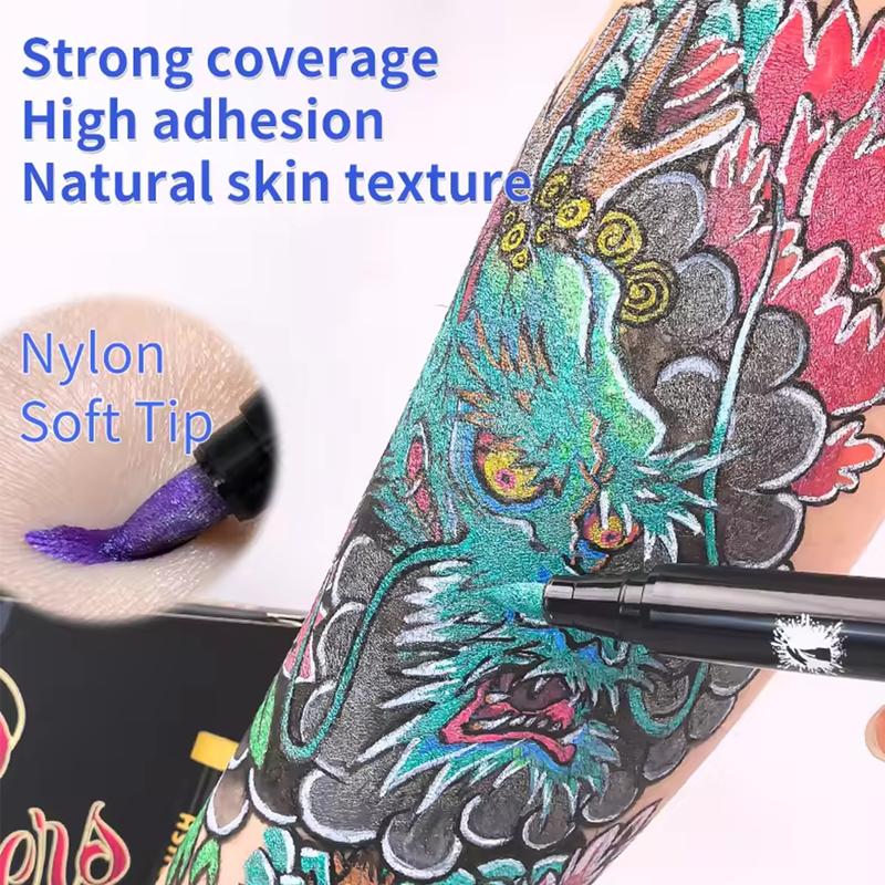 Body Art Tattoo Pen Dual Tip 10 Colors with GOLD SILVER Temporary Tattoo Markers Skin Pen Body Markers Skin Marker Face Paint Teen Girl Gifts Trendy Stuff Teenager and Adults