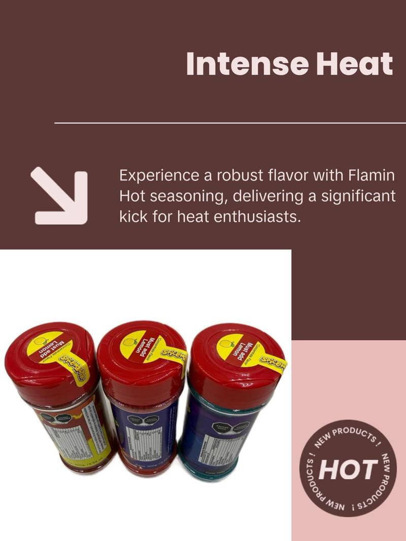 Flamin Hot, Fuego & Blue Hot Seasoning for snaks Flavor Spice Lemon Freeze-Dried Natural Taco furia bundle Spicy Chili authentic mexican Season-All Seasoned takis powder Bomb Complete Medium Chile Lime and purpose seasoning