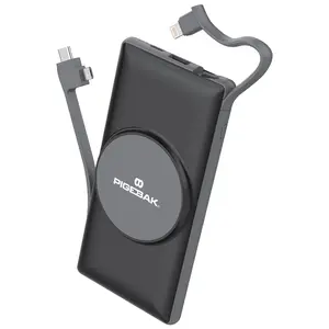 PIGEBAK 10K Wireless 10000mAh Portable Charger with built in cables compatible with Smartphones, Tablets, Headphones, Speakers, Gaming and More