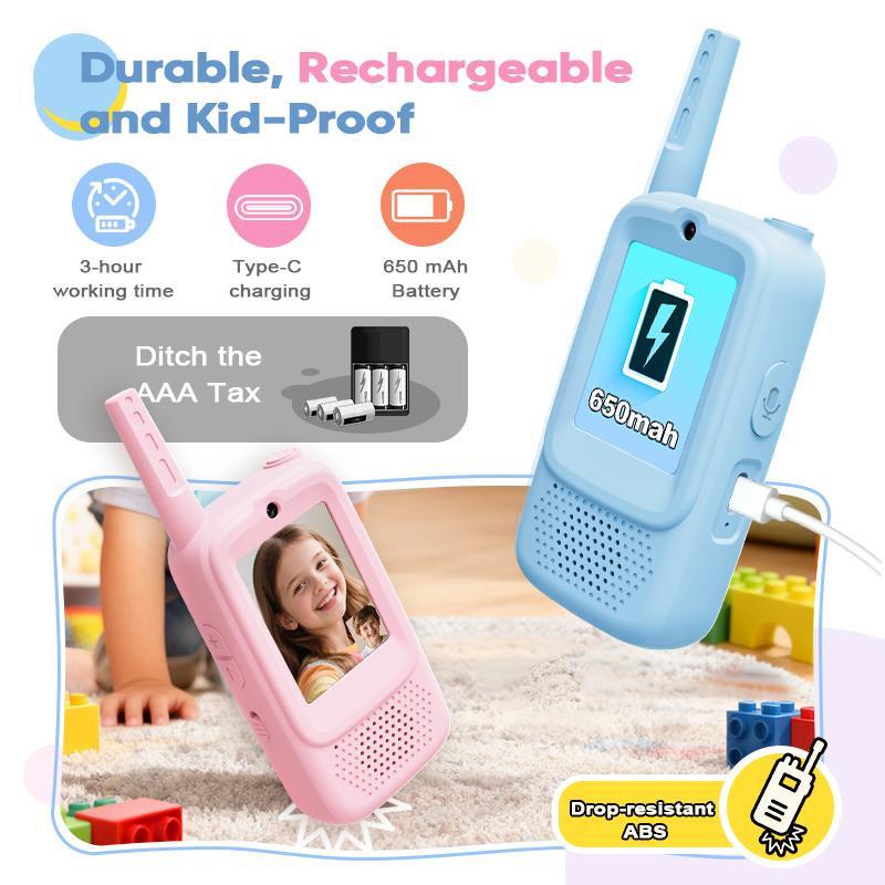 Careenoah Video Walkie Talkies for Kids 2 Pack with Voice Changer 1000 Feet Range Fun Toys for Indoor Play Camping Hiking Travel Birthday for Boys Girls Ages 3-10 Safe Communication Cartoon Character Design Careenoah Video Walkie Talkies for Kids 2 Pack with Voice Changer 1000 Feet Range Fun Toys for Indoor Play Camping Hiking Travel Birthday for Boys Girls Ages 3-10 Safe Communication Cartoon Character Design