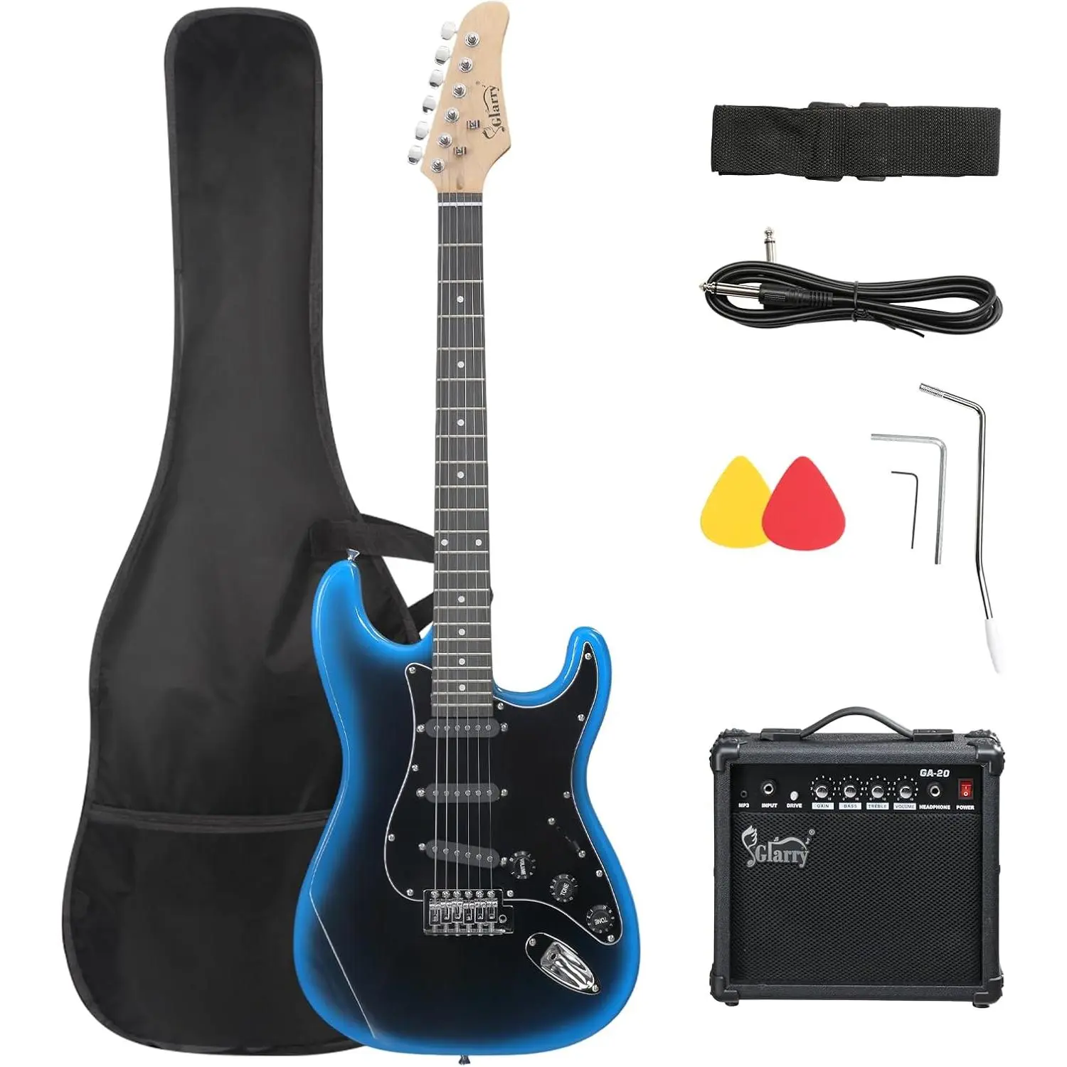 GLARRY Full Size Beginner Electric Guitar for Music Lovers - Basswood Body, Smooth Maple Fingerboard, Steel Tuning Pegs, 20W Amp, Accessories Pack, Guitar Bag (TikTok Shop Back to School)