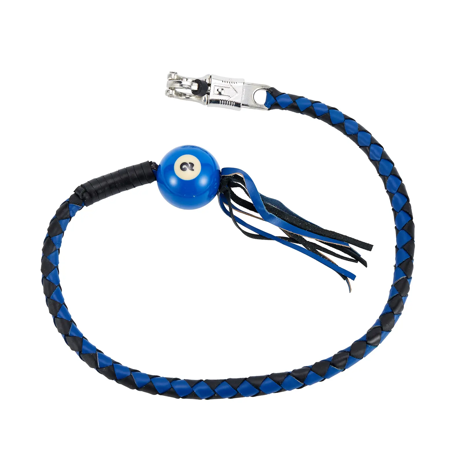 Dream Apparel 36" Leather Motorcycle Get Back Whip for Handlebar Fringed Biker Whip With Pool Ball, Black and Blue