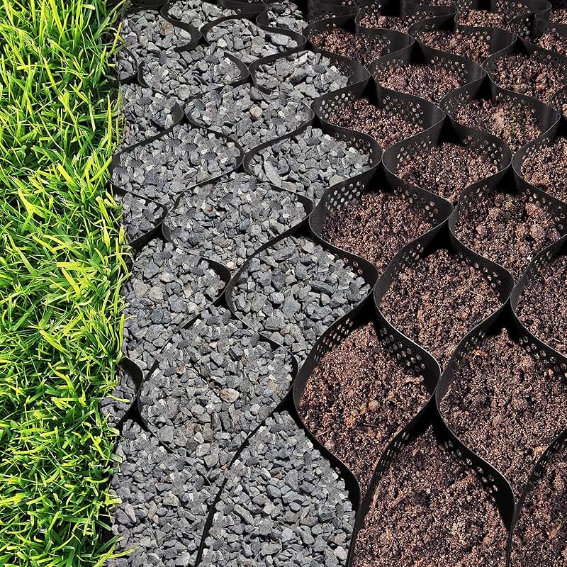 SUNNYGLADE 3" Thick Ground Grid 33 x 6.5 FT Gravel Retainer 1880 LBS Per Sq ft HDPE Material Anti-slip & Anti-deformation for DIY Patio Walkway Driveway Stabilization