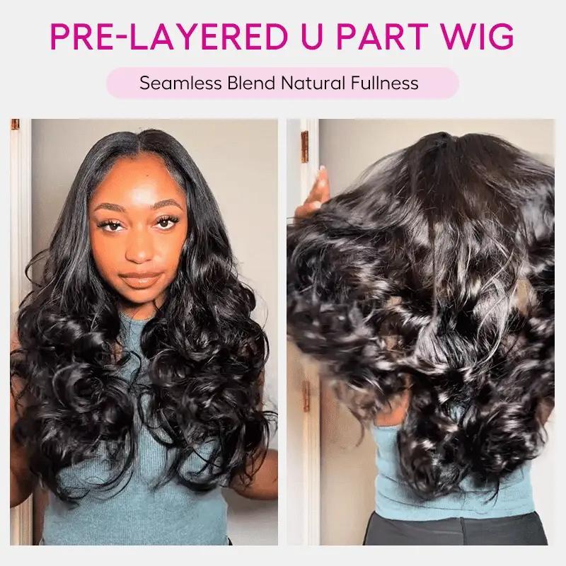 Tinashe Layers U Part Butterfly Loose Body Wave & Yaki Straight & Straight Human Hair U Part Wigs Real Scalp Beginner Friendly Natural Color Wigs Black Friday Christmas Gift