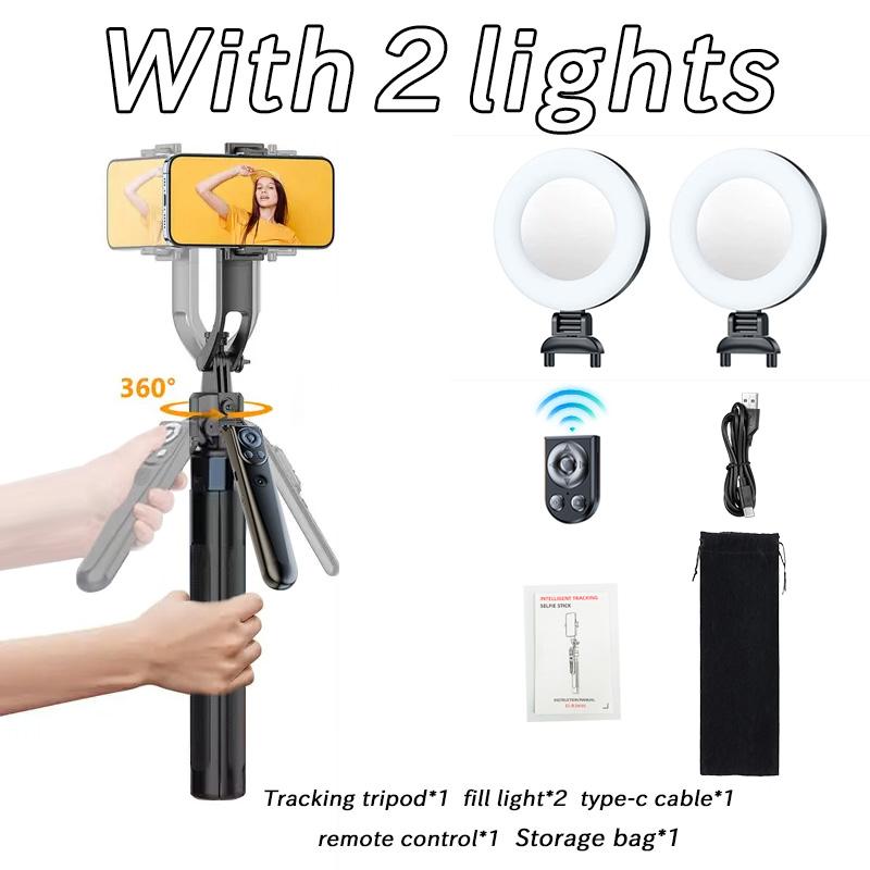 Auto Face Tracking Selfie Stick Tripod 69.6 Inch 360° Rotatable Phone Tripod with Fill Light Remote Control for Live Streaming Smartphone Camera Accessories