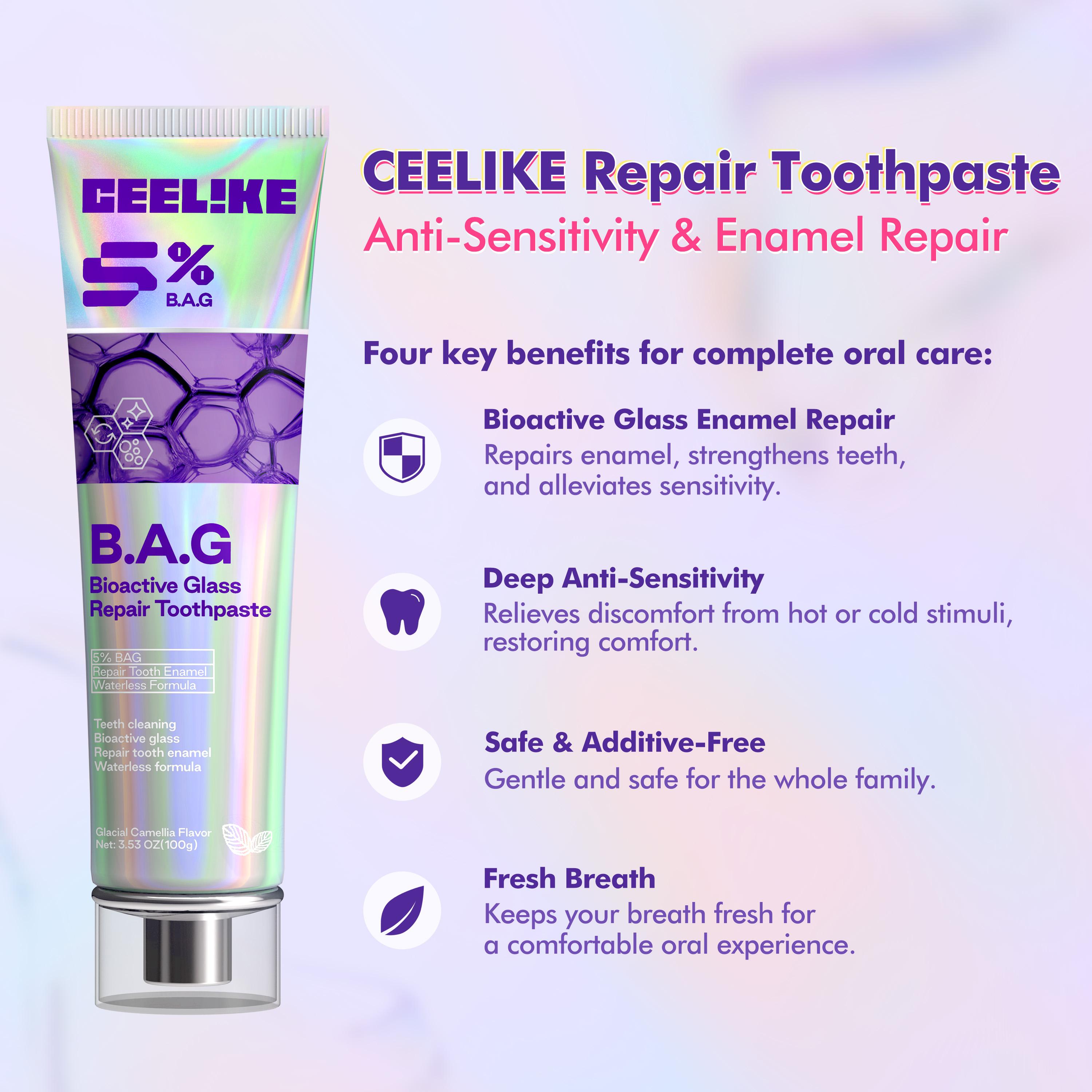CEELIKE 5% B.A.G. Toothpaste - Bioactive Glass Technology for Enamel Repair, Discomfort Relief, Restored Comfort & Fresh Breath