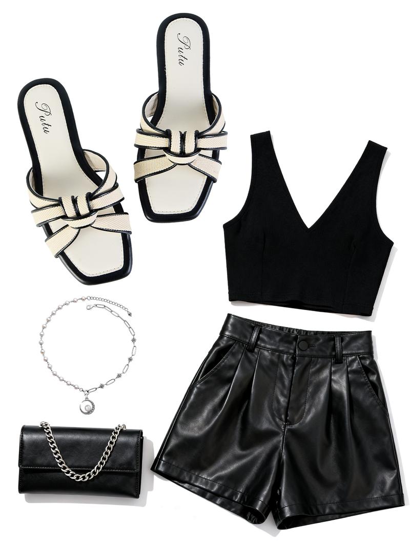 Women's Flat Sandals Square Toe Slide Sandals with Braided Design Non-Slip Sole Ideal for Vacations