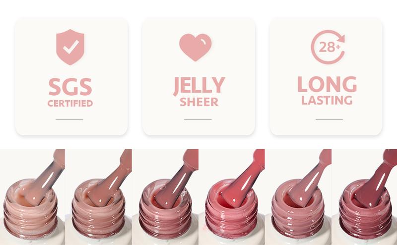 GAOY Queen Nude Jelly Gel Nail Polish Set, 6 Transparent Colors Sheer Pink Neutral Gel Nail Kit for Salon and Nail Art DIY at Home