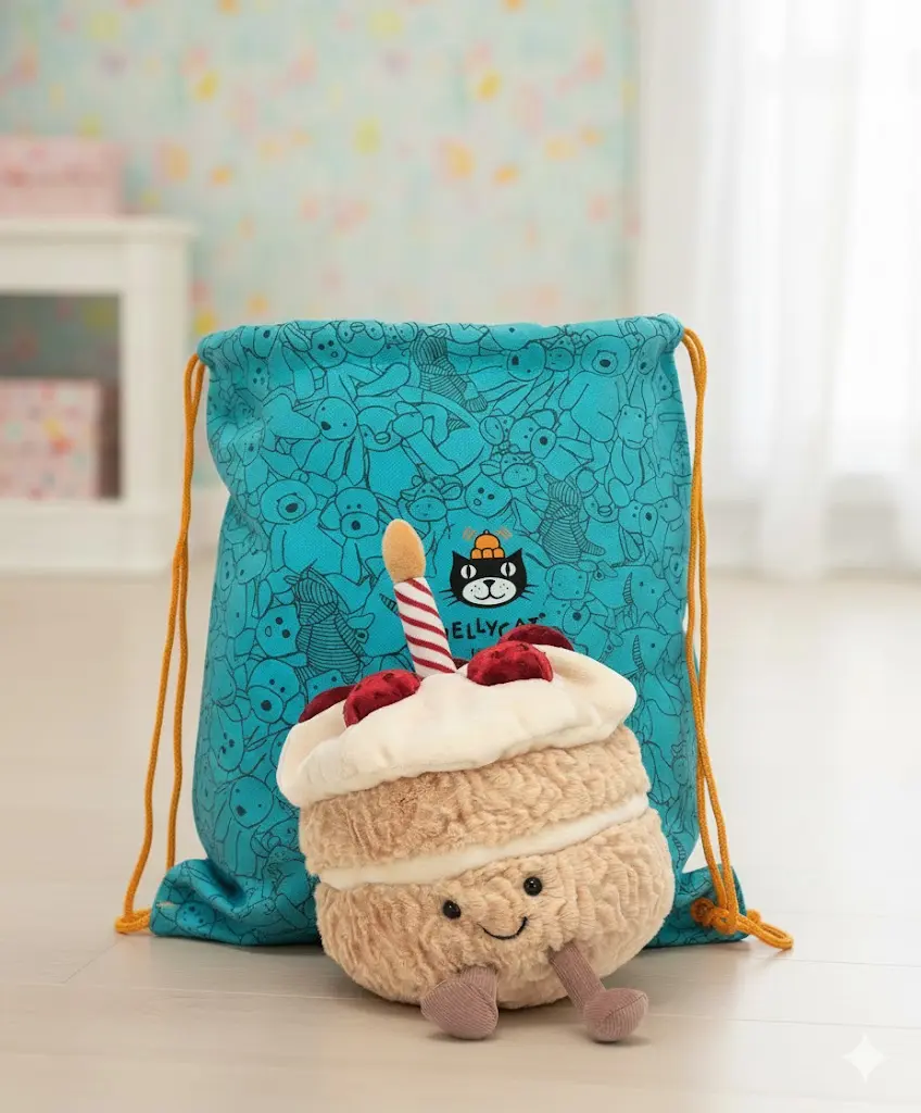 Jellycat Amuseables Birthday Cake Plush – Celebration Cake Soft Toy with Candle & Cherry Details, Sweet Gift for All Ages