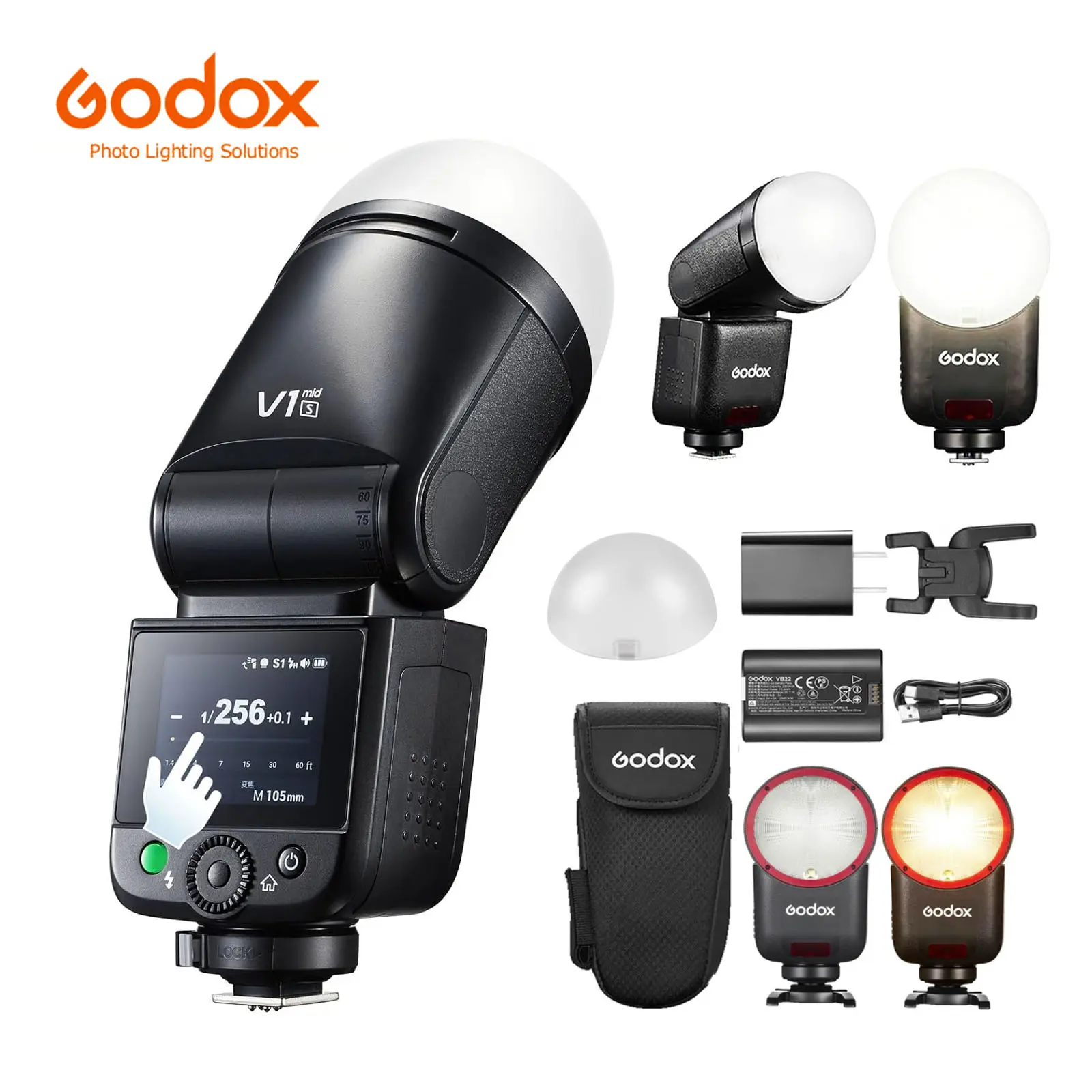 GODOX V1 Mid V1Mid S Flash with Diffuser Dome Godox AK-R11 TTL Round Head Camera Flash for Sony A7C II A6700 A7IV ZV-E1,HSS 2.4G 1/8000s, 55Ws Power Output, 1.7s Recycle Time, 650 Full-Power Flashes