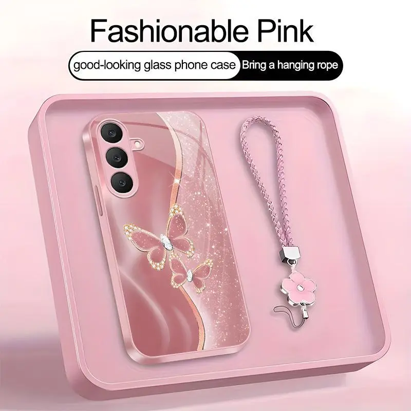 Suitable for [Galaxy S25 Fe] high-end women's phone case🤩，free four-leaf clover lanyardthe pattern is printed, not glitter，exquisite high-end printed patternsdrop-resistant and fingerprint-proof YM99
