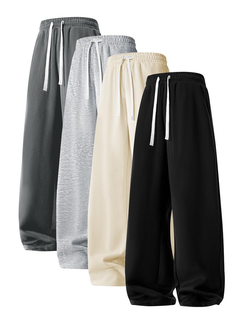 Simple Style Drawstring Casual Pants, Breathable Fabric, Straight Trouser Legs, Comfortable and Loose, Suitable for Outdoor Sports and Fitness or Home Wear in Spring, Summer, and Autumn