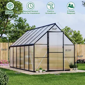 8x12 FT Polycarbonate Greenhouse with Aluminum Frame, Heavy Duty Green House for Outdoors, Quick Setup Structure and Roof Vent Large Backyard Greenhouse for Outside (Black)