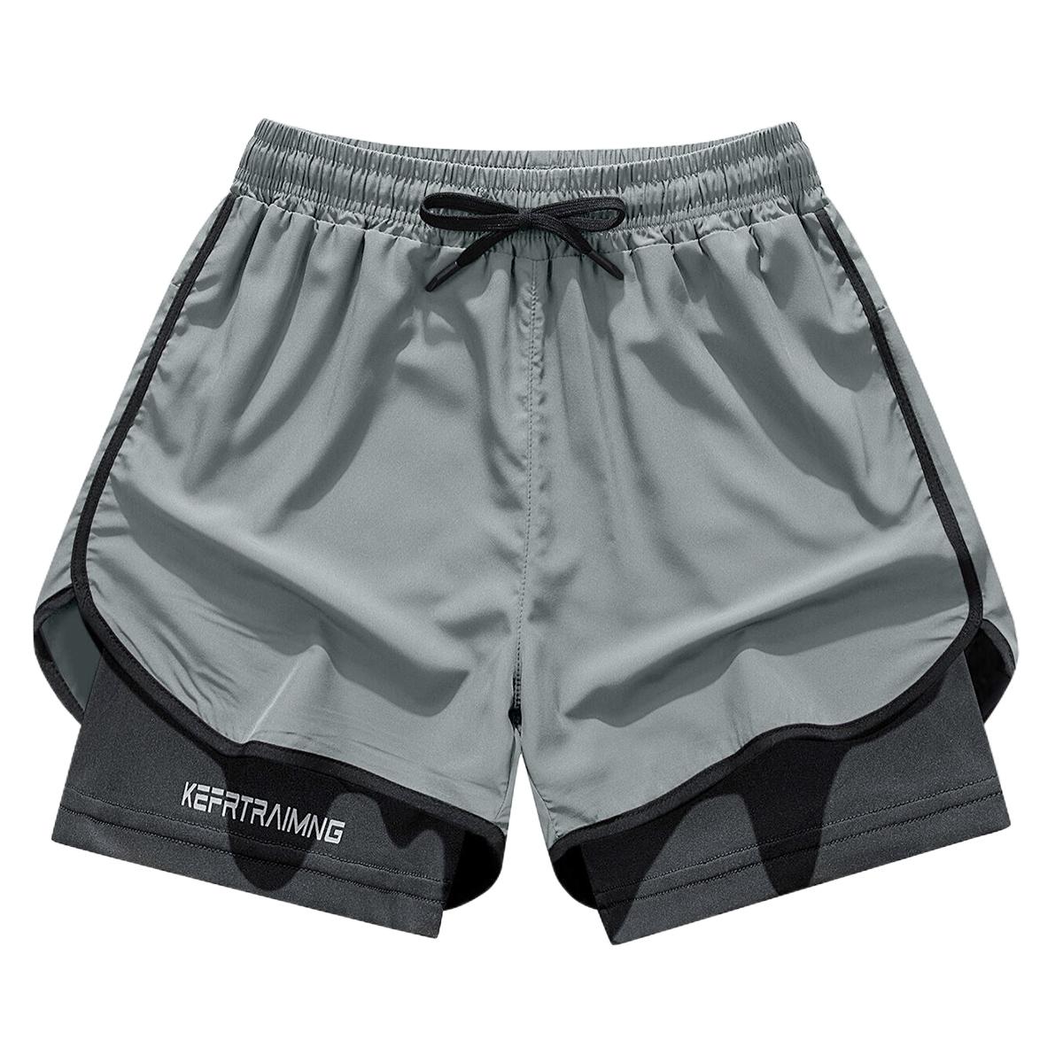 Men's sports shorts, 2-in-1 design, elastic drawstring waistband & side pockets - breathable mesh fabric, moisture-wicking polyester blend, suitable for gyms, running, beach and outdoor training - loose fit, available in multiple colors